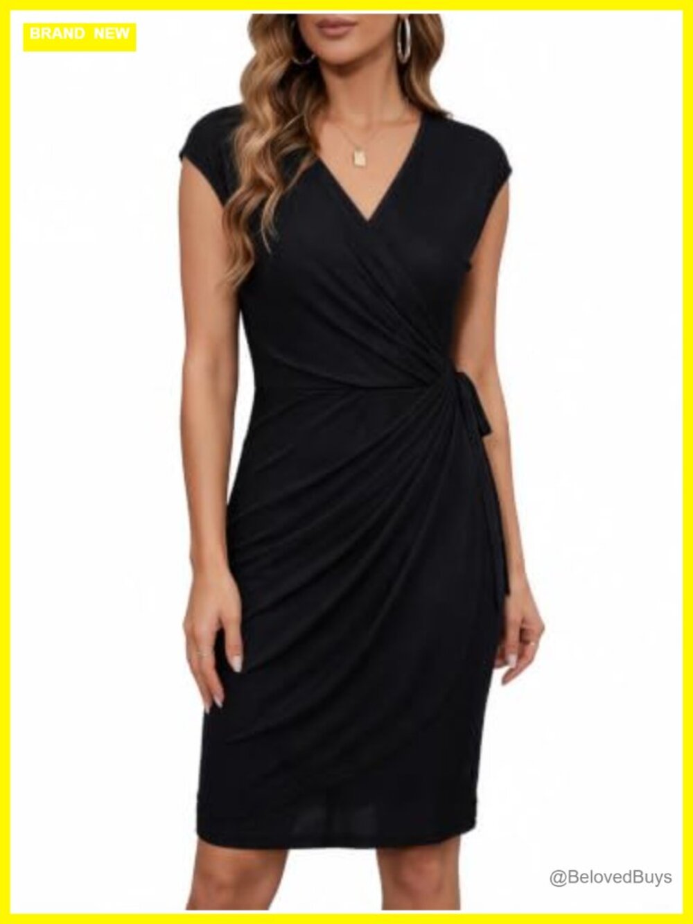 Women's Faux Wrap V Neck Mesh Midi Dress Business Casual Work